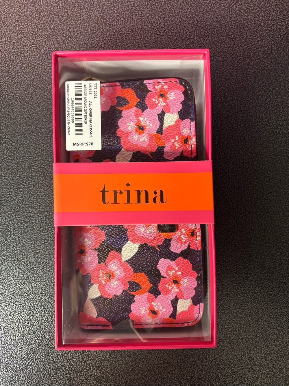 Trina Turk Floral Zip Wallet in Purple, Pink & Orange